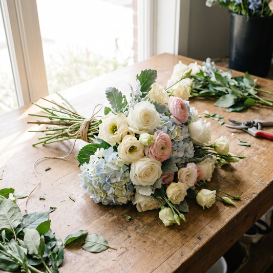 Bouquet de condoléances aux teintes blanches et pastel
