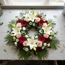 Coussin de deuil rond entièrement fleuri de fleurs de saison