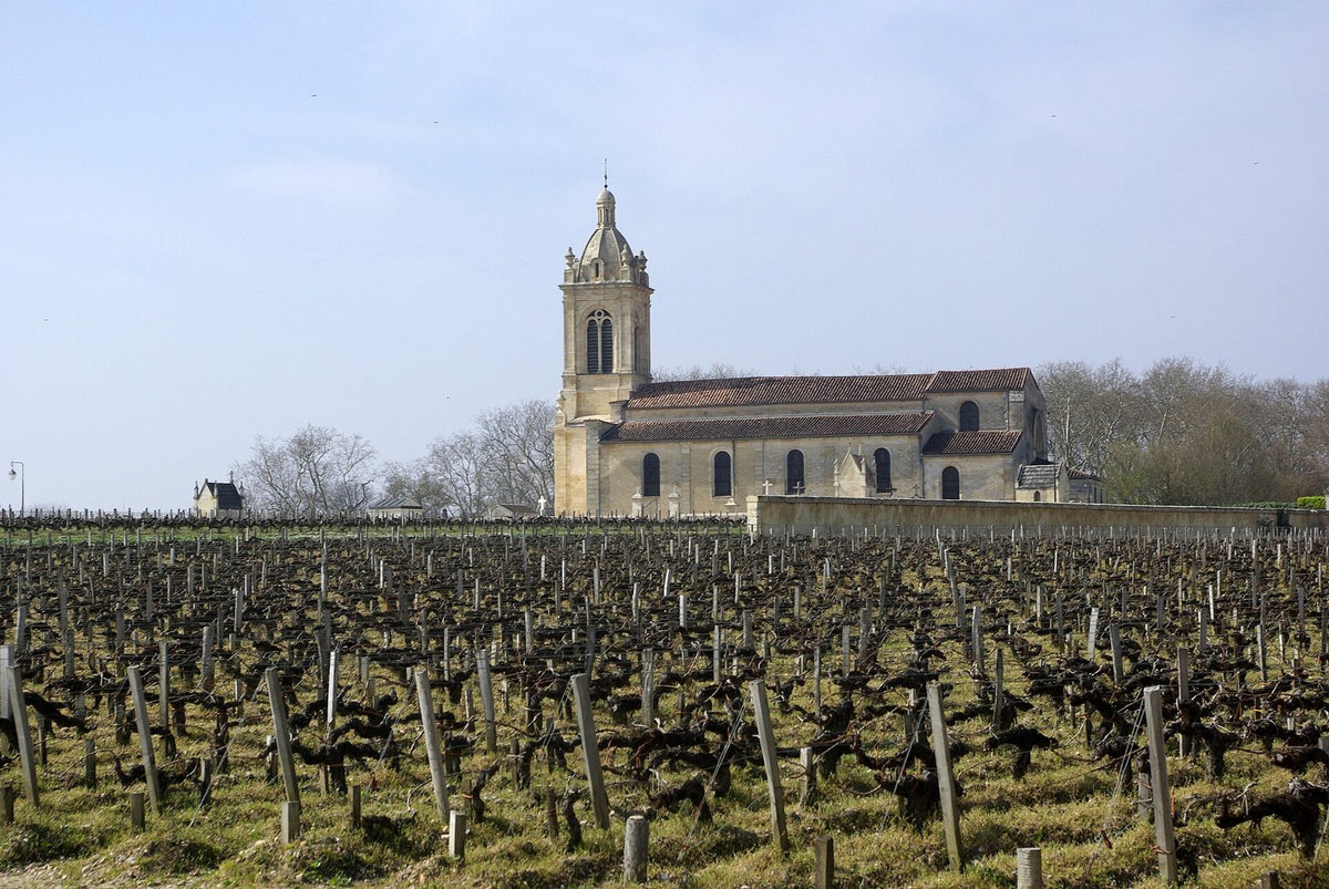 Vignes et église de Margaux, dans le Médoc, près de Bordeaux